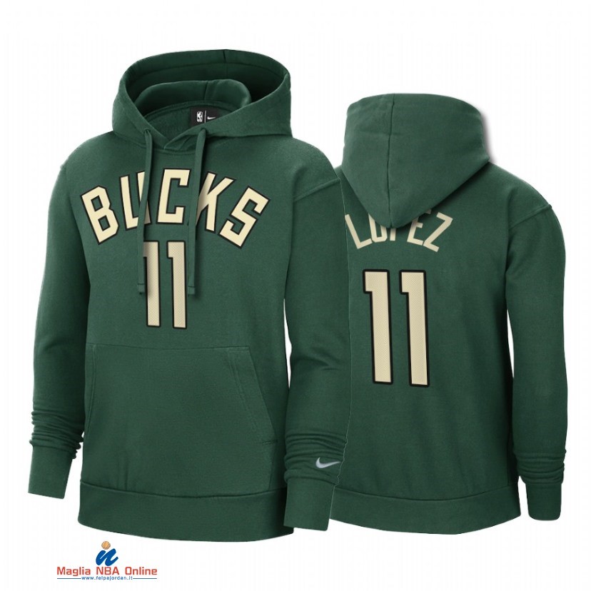 Felpe Con Cappuccio NBA Milwaukee Bucks NO.11 Brook Lopez Verde Earned Edition 2021