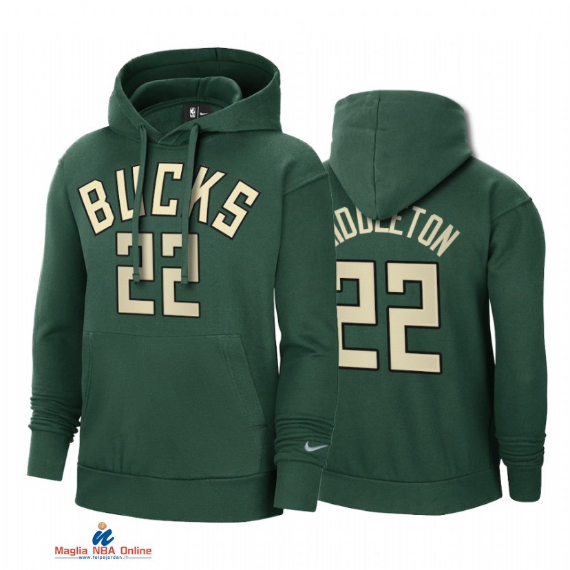 Felpe Con Cappuccio NBA Milwaukee Bucks NO.22 Khris Middleton Verde Earned Edition 2021