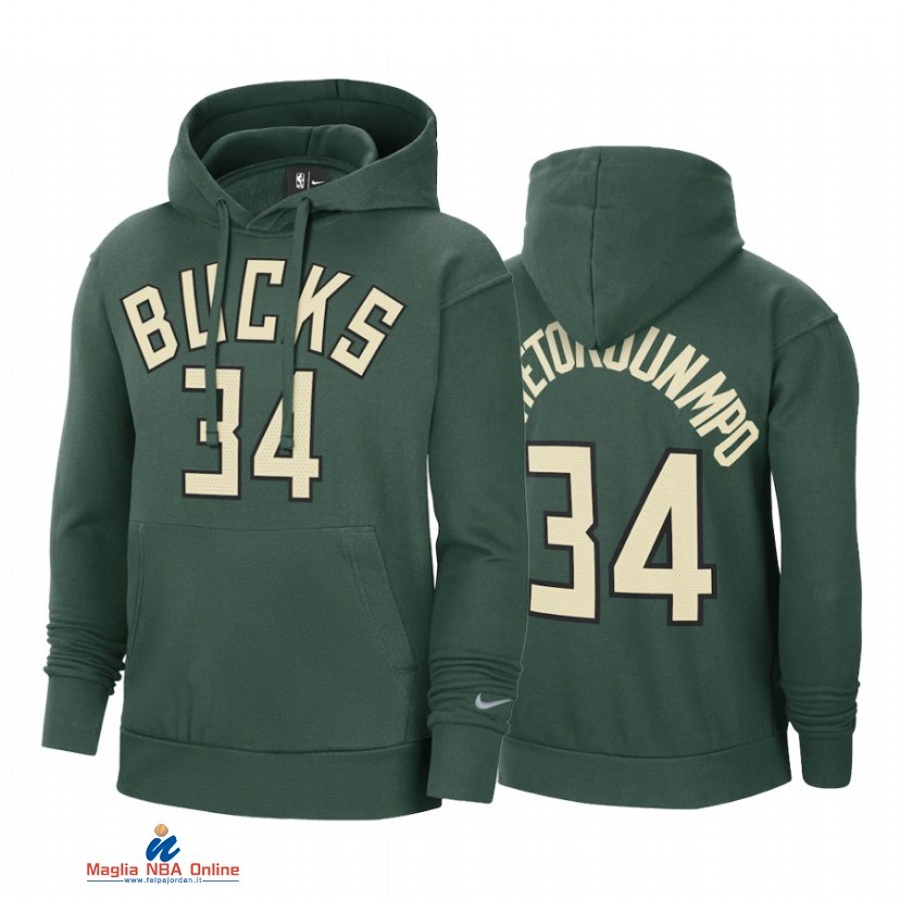 Felpe Con Cappuccio NBA Milwaukee Bucks NO.34 Giannis Antetokounmpo Verde Earned Edition 2021