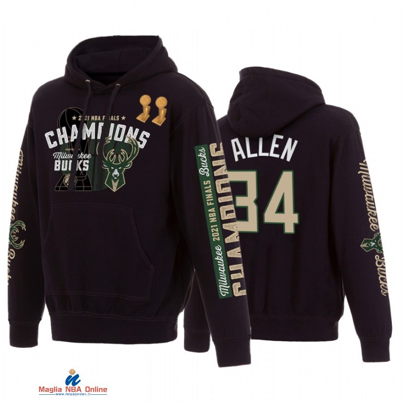 Felpe Con Cappuccio NBA Milwaukee Bucks NO.34 Ray Allen Nero 2021