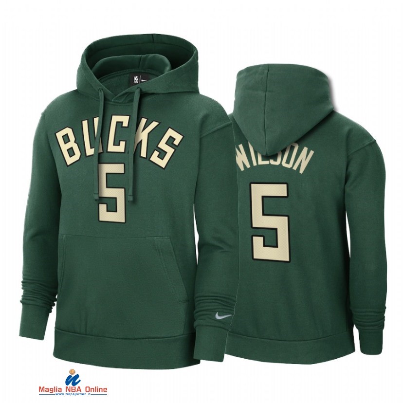 Felpe Con Cappuccio NBA Milwaukee Bucks NO.5 D.J. Wilson Verde Earned Edition 2021