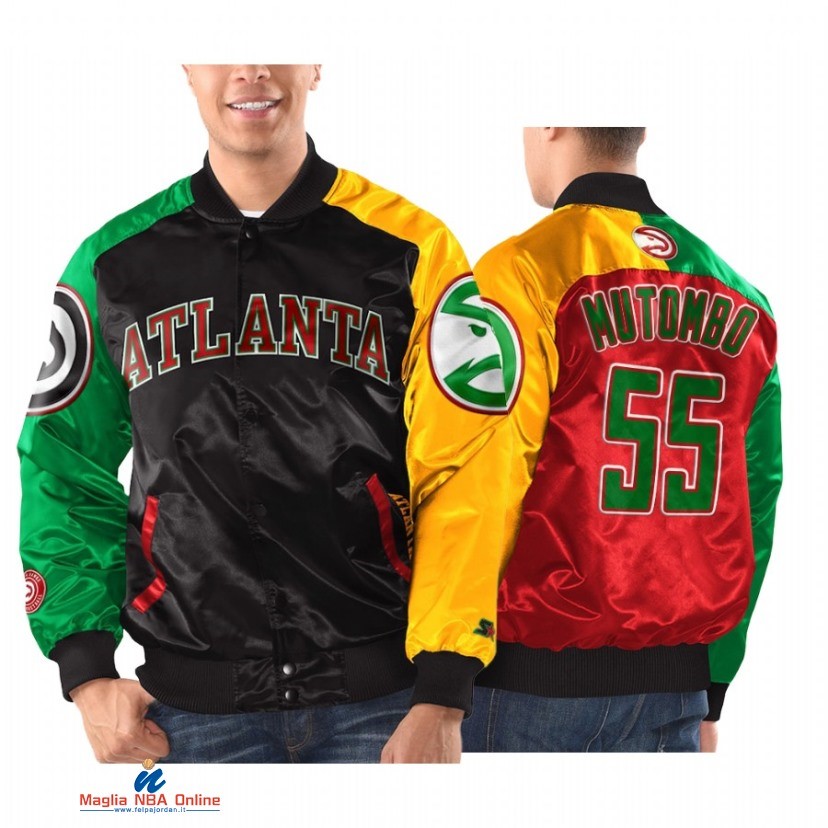 Giacca NBA Atlanta Hawks NO.55 Dikembe Mutombo Rosso Giallo 2021