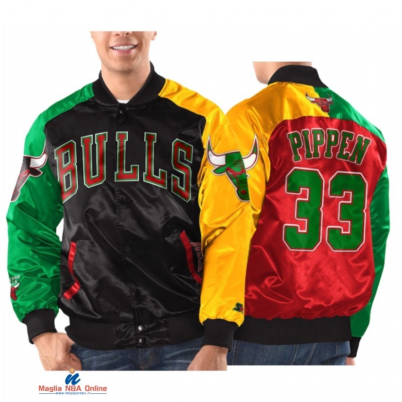 Giacca NBA Chicago Bulls NO.33 Scottie Pippen Rosso Giallo 2021