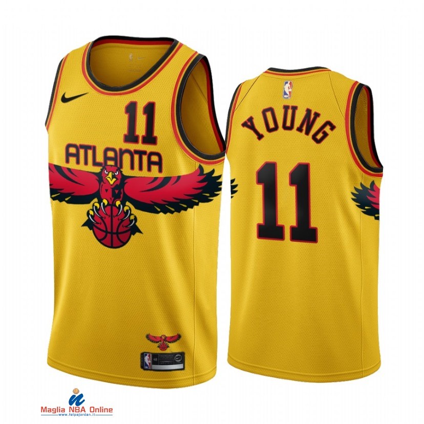 Maglia NBA Atlanta Hawks NO.11 Trae Young Oro Città Throwback 2021-22