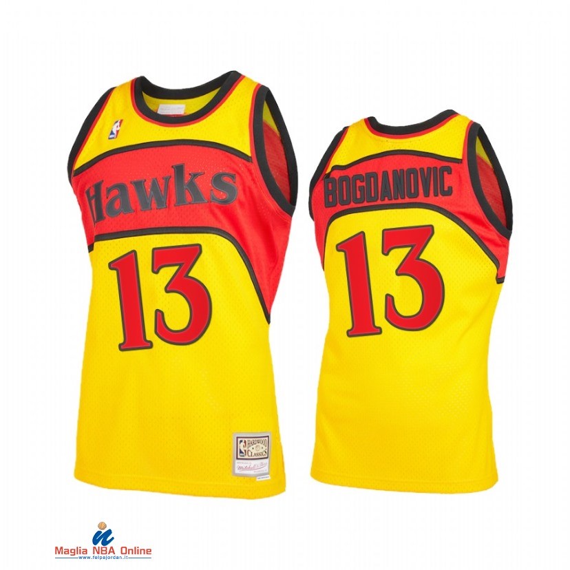 Maglia NBA Atlanta Hawks NO.13 Bogdan Bogdanovic Giallo Throwback 2021