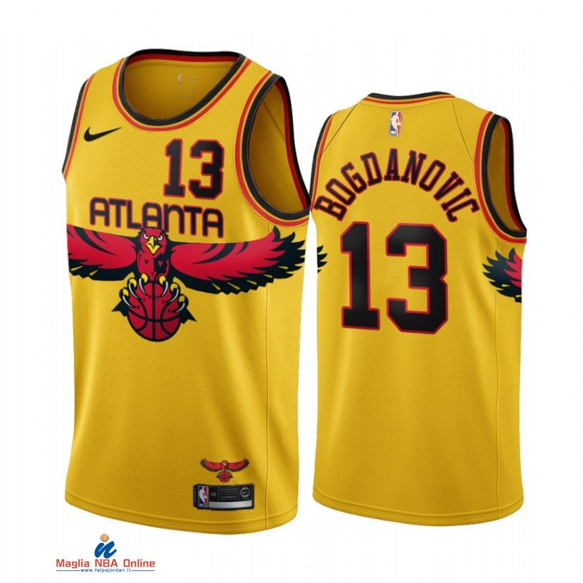 Maglia NBA Atlanta Hawks NO.13 Bogdan Bogdanovic Oro Città Throwback 2021-22