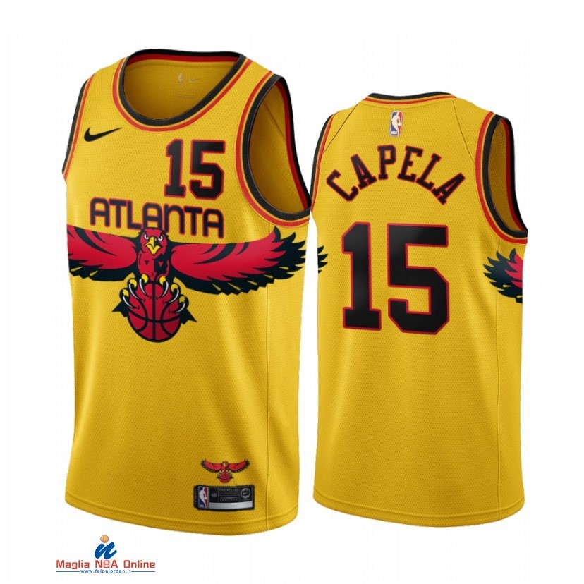 Maglia NBA Atlanta Hawks NO.15 Clint Capela Oro Città Throwback 2021-22