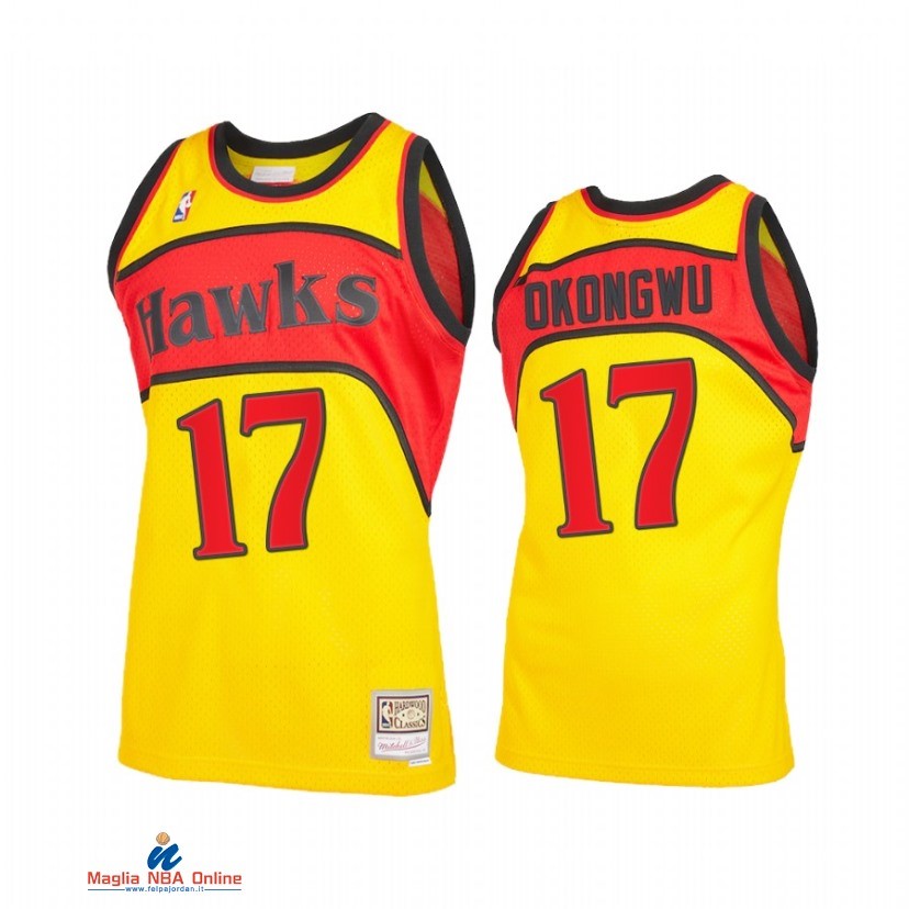 Maglia NBA Atlanta Hawks NO.17 Onyeka Okongwu Giallo Throwback 2021