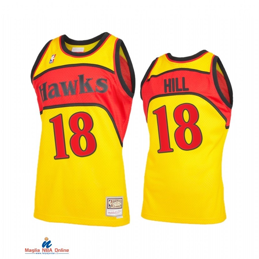 Maglia NBA Atlanta Hawks NO.18 Solomon Hill Giallo Throwback 2021