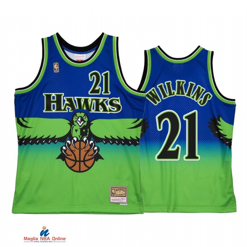 Maglia NBA Atlanta Hawks NO.21 Dominique Wilkins Reload 2.0 Blu Hardwood Classics