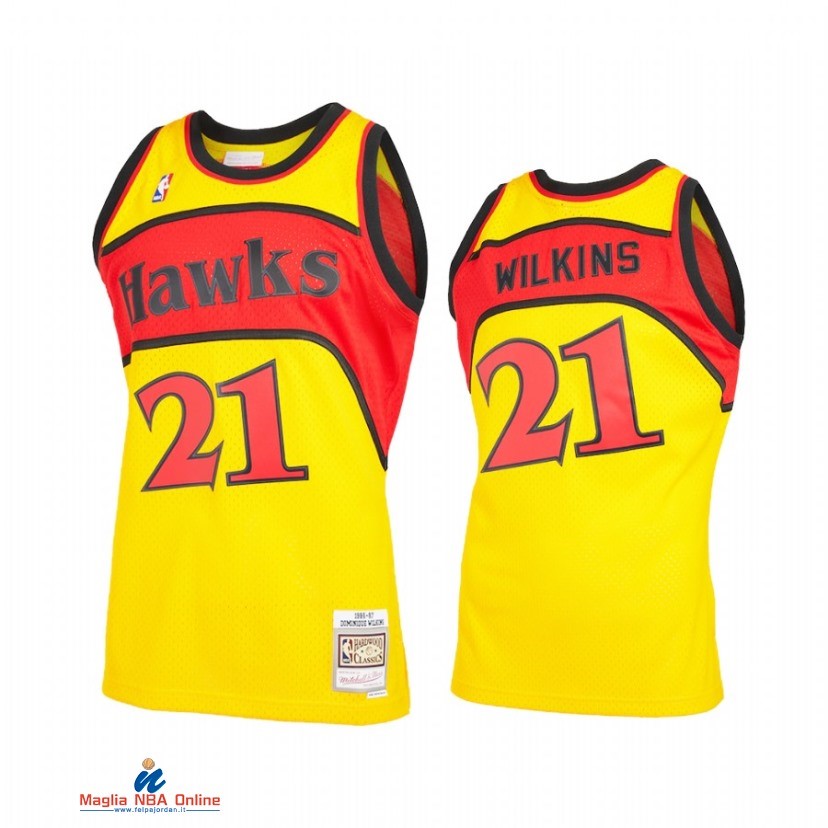 Maglia NBA Atlanta Hawks NO.21 Dominique Wilkins Reload 2.0 Giallo Hardwood Classics