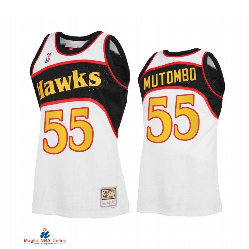Maglia NBA Atlanta Hawks NO.55 Dikembe Mutombo Reload 2.0 Bianco Hardwood Classics
