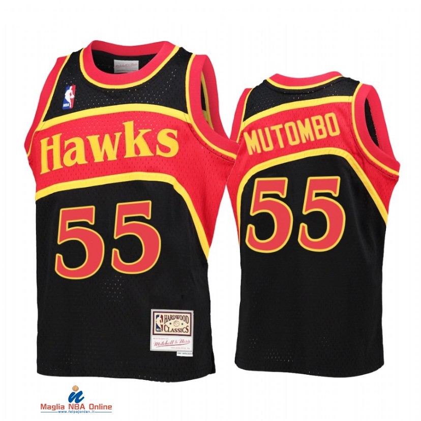 Maglia NBA Bambino Atlanta Hawks NO.55 Dikembe Mutombo Nero Throwback 2021