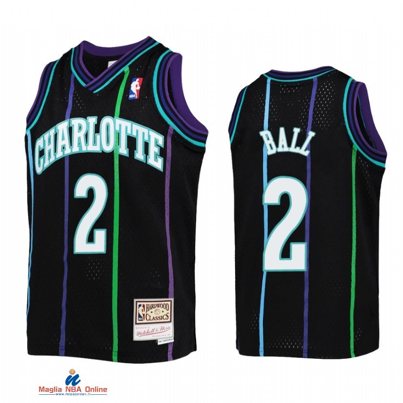 Maglia NBA Bambino Charlotte Hornets NO.2 LaMelo Ball Nero Throwback