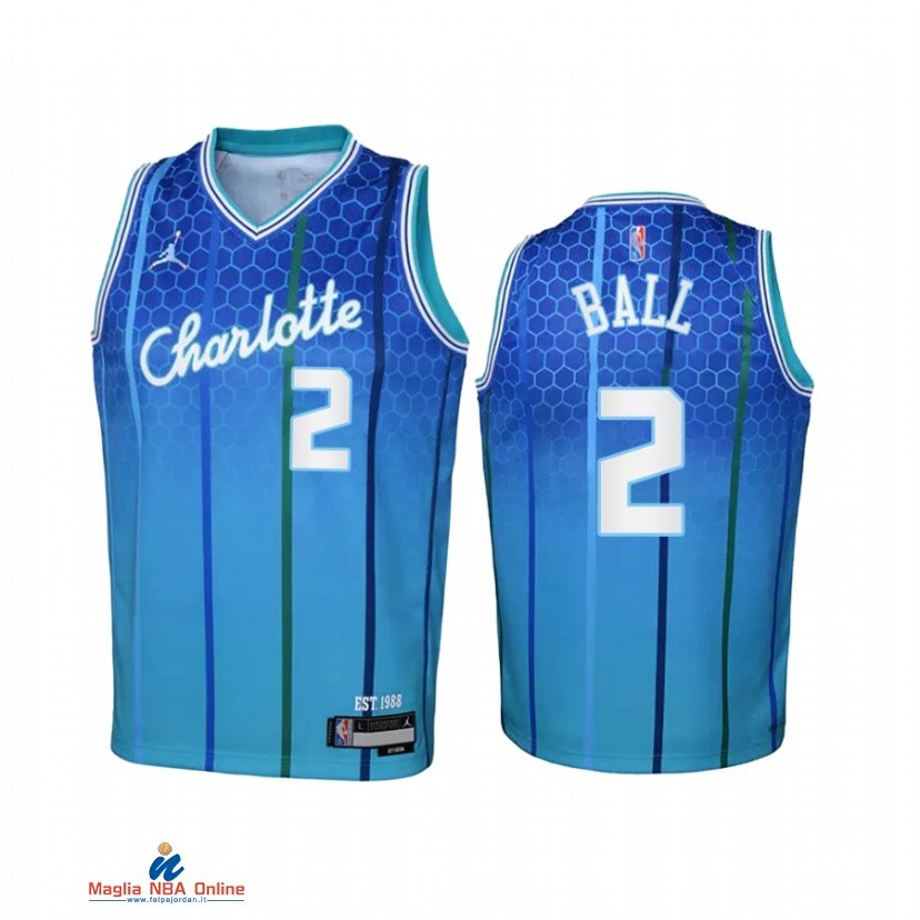 Maglia NBA Bambino Charlotte Hornets NO.2 LaMelo Ball Verde Blu 2021