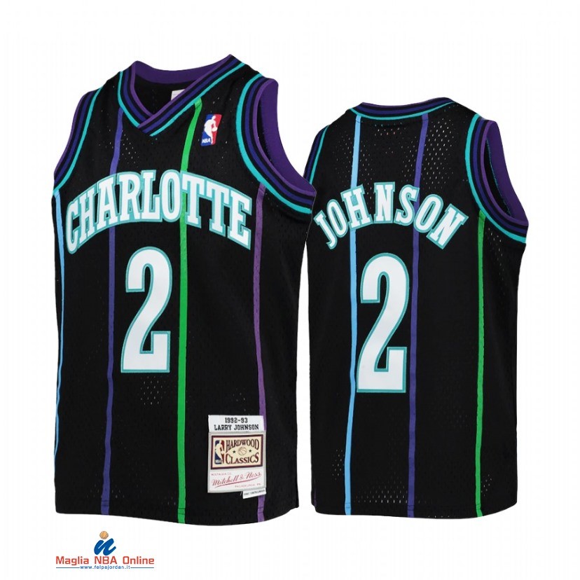 Maglia NBA Bambino Charlotte Hornets NO.2 Larry Johnson Nero Throwback