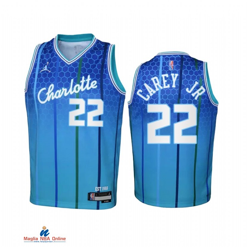 Maglia NBA Bambino Charlotte Hornets NO.22 Vernon Carey Jr. Verde Blu 2021