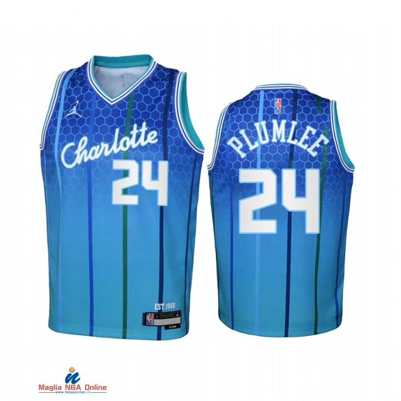 Maglia NBA Bambino Charlotte Hornets NO.24 Mason Plumlee Verde Blu 2021