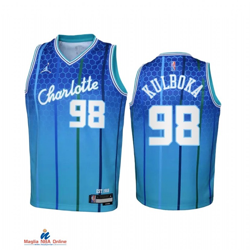 Maglia NBA Bambino Charlotte Hornets NO.98 Arnoldas Kulboka Verde Blu 2021
