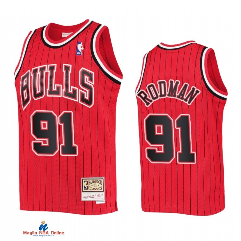 Maglia NBA Bambino Chicago Bulls NO.91 Dennis Rodman Rosso Throwback 2021