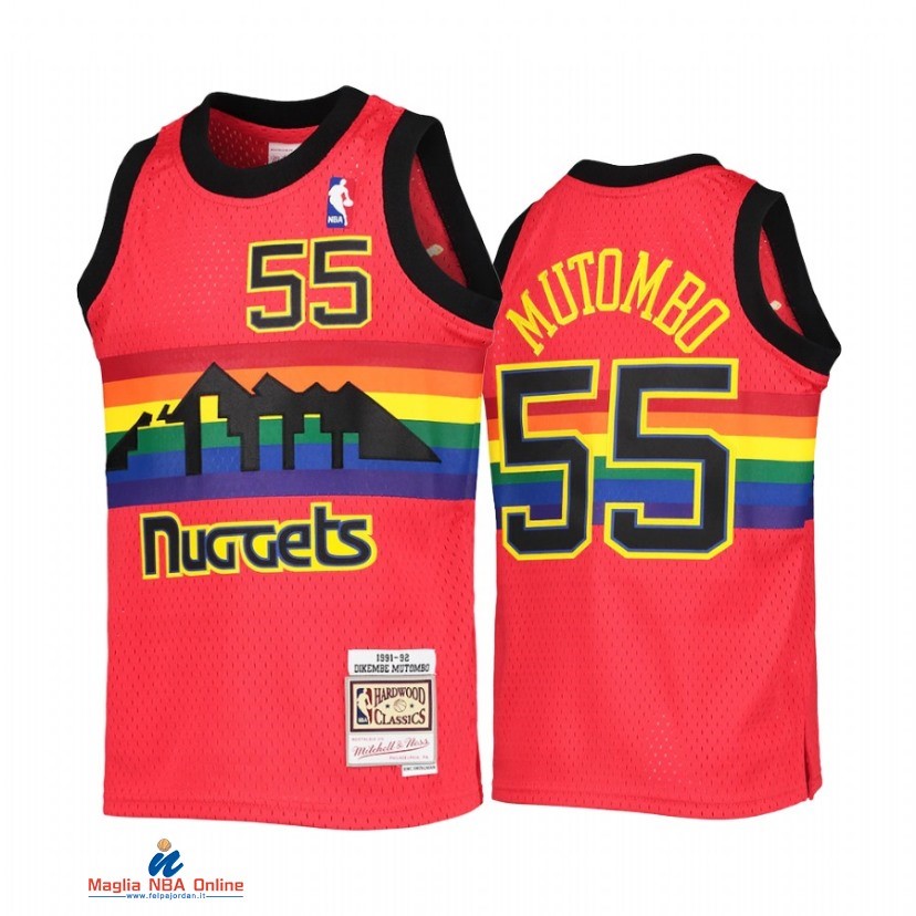 Maglia NBA Bambino Denve Nuggets NO.55 Dikembe Mutombo Rosso Throwback 2021