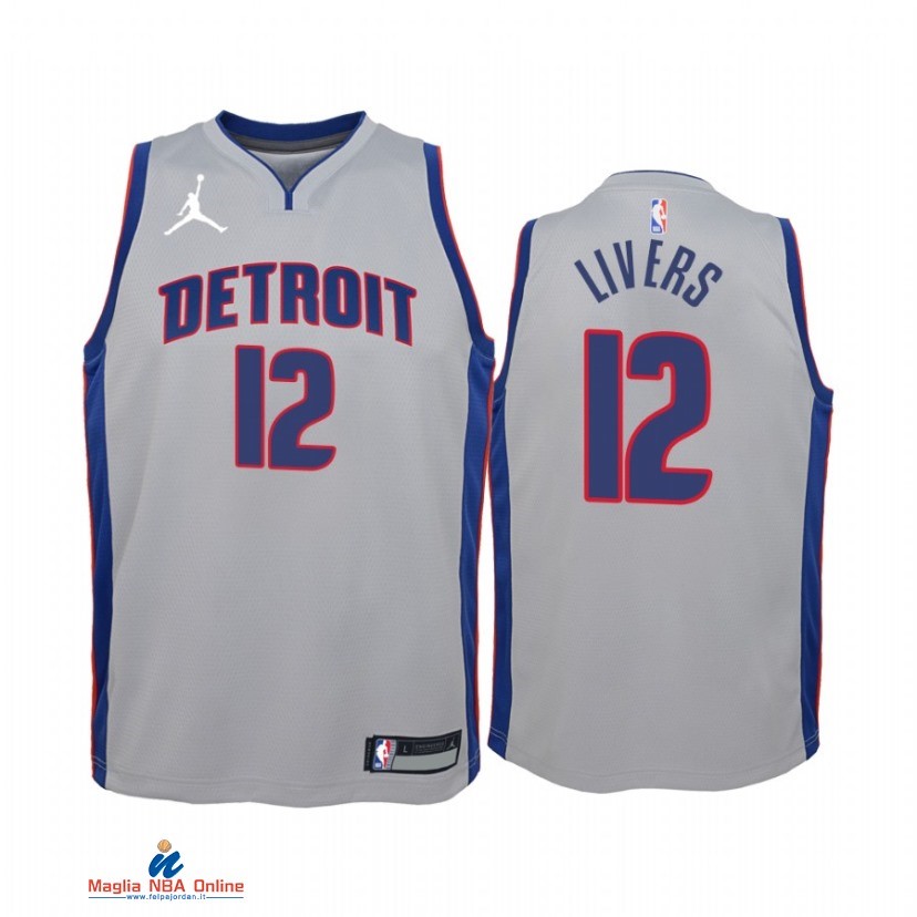 Maglia NBA Bambino Detroit Pistons NO.12 Isaiah Livers Grigio Statement 2021