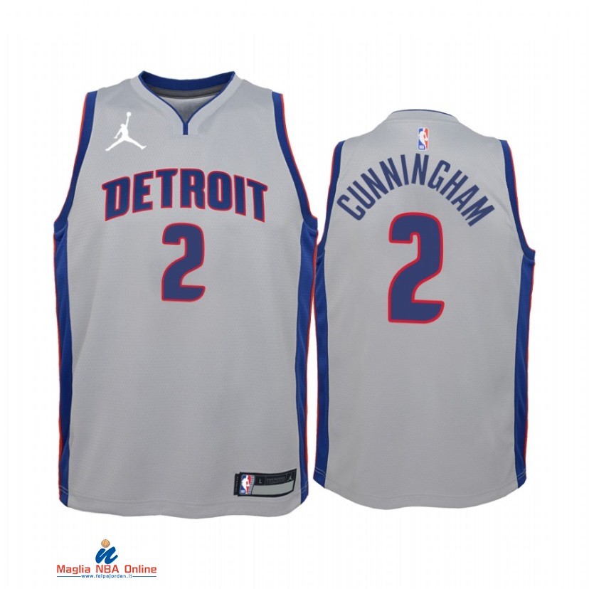 Maglia NBA Bambino Detroit Pistons NO.2 Cade Cunningham Grigio Statement 2021