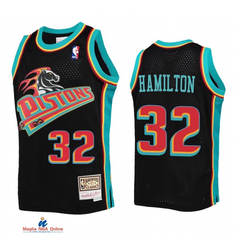 Maglia NBA Bambino Detroit Pistons NO.32 Richard Hamilton Nero Hardwood Classics