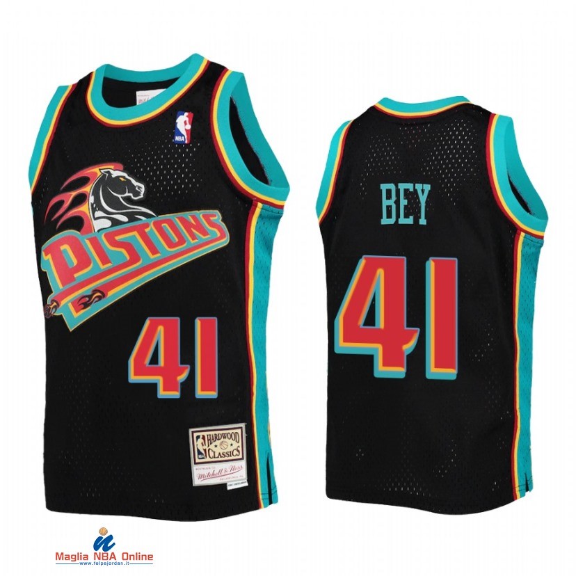 Maglia NBA Bambino Detroit Pistons NO.41 Saddiq Bey Nero Hardwood Classics