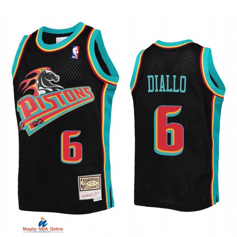 Maglia NBA Bambino Detroit Pistons NO.6 Hamidou Diallo Nero Hardwood Classics