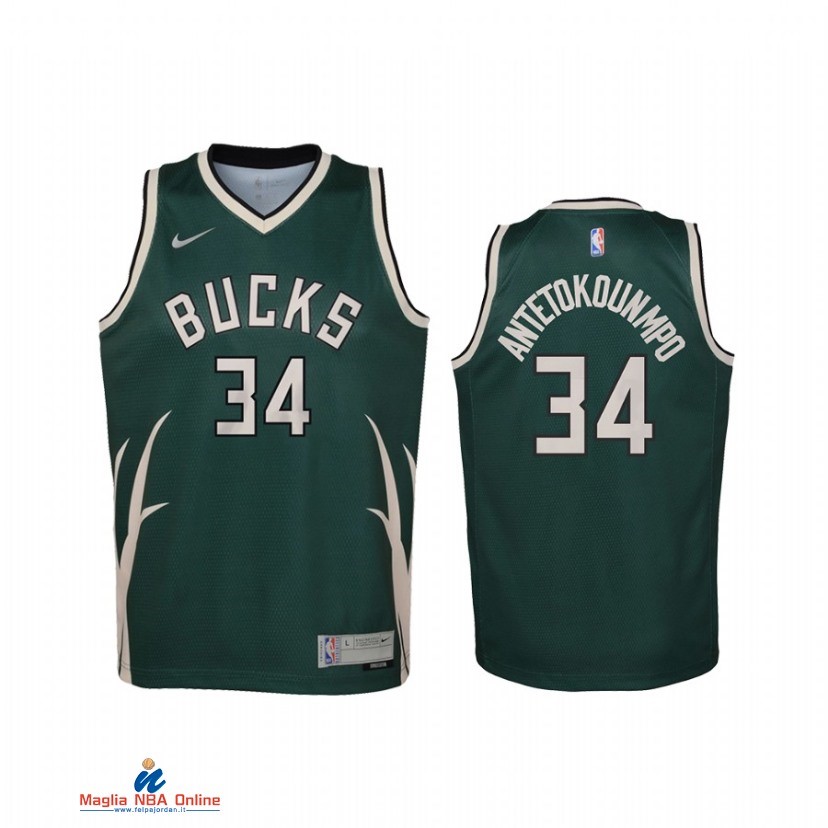 Maglia NBA Bambino Earned Edition Milwaukee Bucks NO.34 Giannis Antetokounmpo Verde 2021