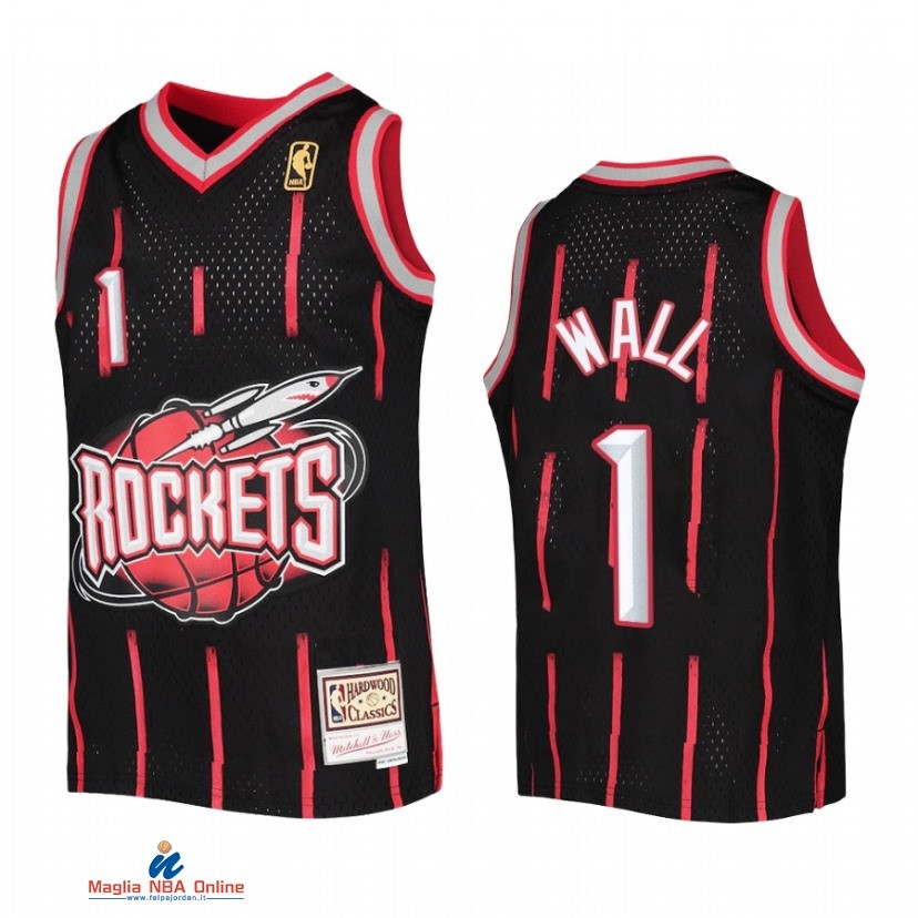 Maglia NBA Bambino Houston Rockets NO.1 John Wall Nero Hardwood Classics