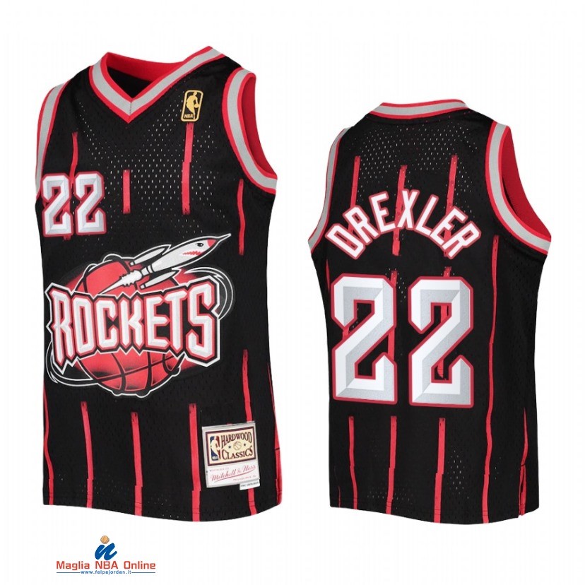 Maglia NBA Bambino Houston Rockets NO.22 Clyde Drexler Nero Hardwood Classics