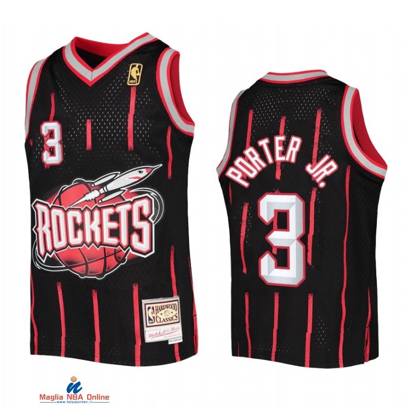 Maglia NBA Bambino Houston Rockets NO.3 Kevin Porter Jr. Nero Hardwood Classics