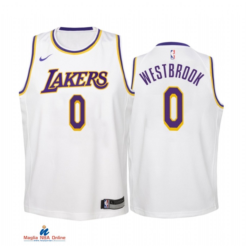 Maglia NBA Bambino Los Angeles Lakers NO.0 Russell Westbrook Bianco Association 2021-22