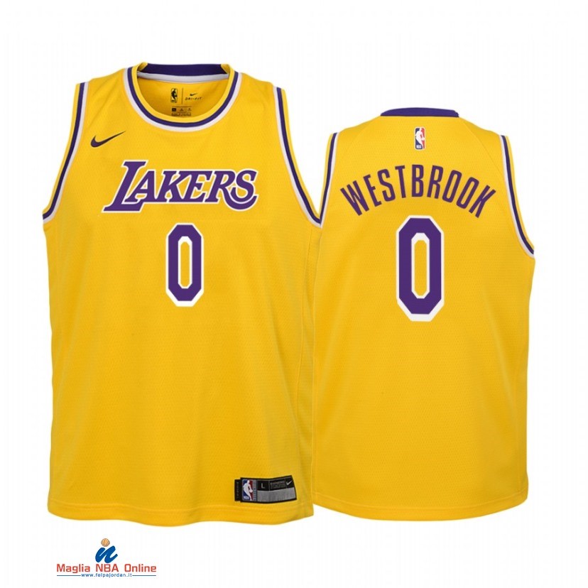 Maglia NBA Bambino Los Angeles Lakers NO.0 Russell Westbrook Oro Icon 2021-22