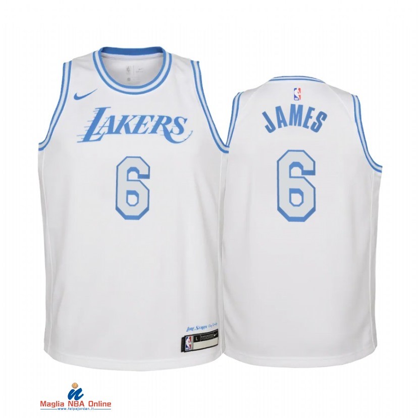 Maglia NBA Bambino Los Angeles Lakers NO.6 LeBron James Bianco Città 2021-22