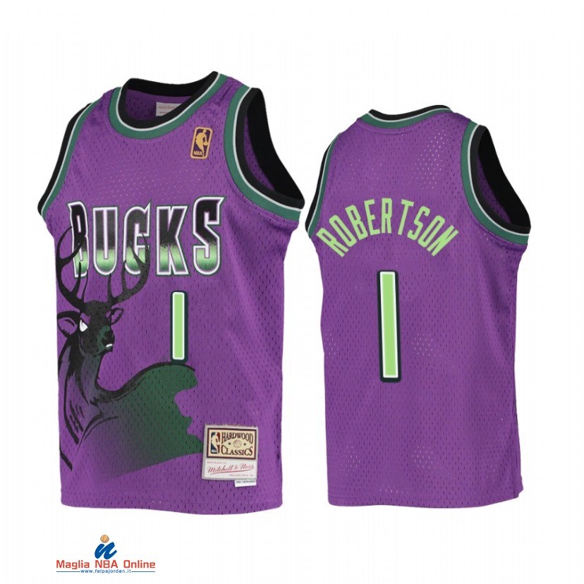 Maglia NBA Bambino Milwaukee Bucks NO.1 Oscar Robertson Porpora Hardwood Classics