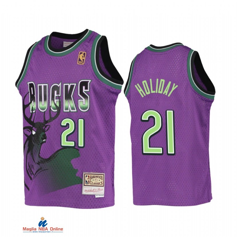 Maglia NBA Bambino Milwaukee Bucks NO.21 Jrue Holiday Porpora Hardwood Classics