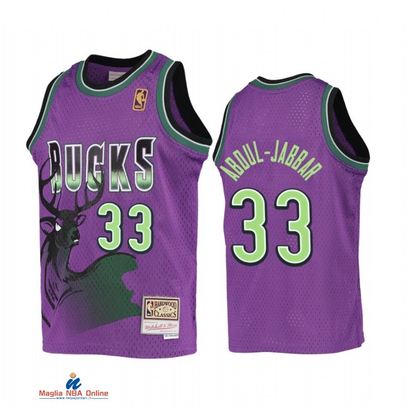 Maglia NBA Bambino Milwaukee Bucks NO.33 Kareem Abdul Jabbar Porpora Hardwood Classics