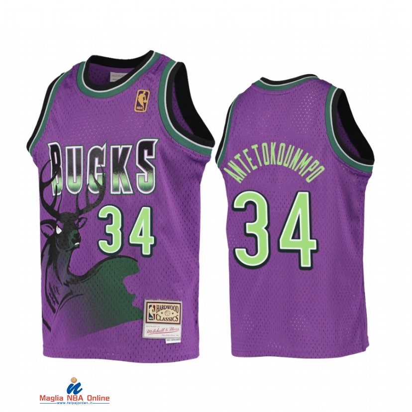 Maglia NBA Bambino Milwaukee Bucks NO.34 Giannis Antetokounmpo Porpora Hardwood Classics