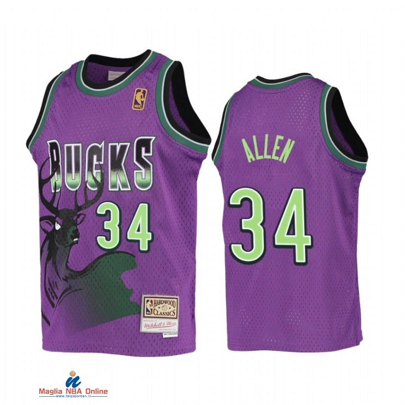 Maglia NBA Bambino Milwaukee Bucks NO.34 Ray Allen Porpora Hardwood Classics