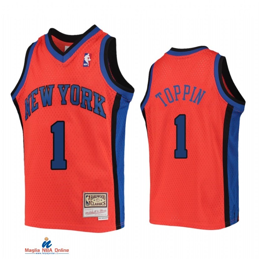 Maglia NBA Bambino New York Knicks NO.1 Obi Toppin Arancia Hardwood Classics