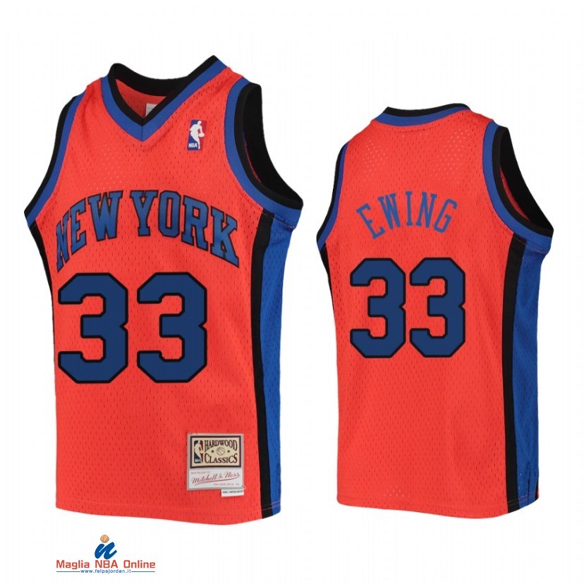 Maglia NBA Bambino New York Knicks NO.33 Patrick Ewing Arancia Hardwood Classics