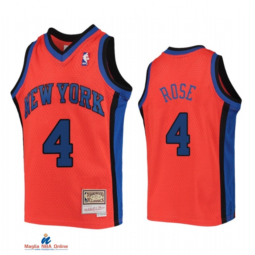 Maglia NBA Bambino New York Knicks NO.4 Derrick Rose Arancia Hardwood Classics