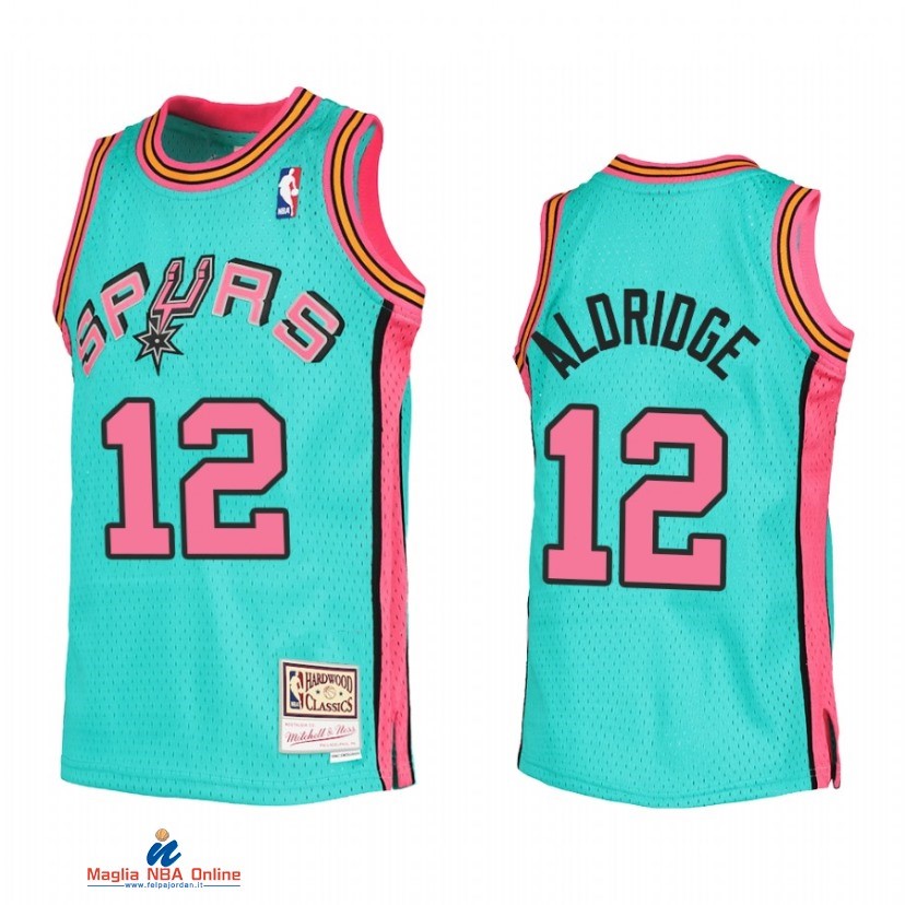 Maglia NBA Bambino San Antonio Spurs NO.12 LaMarcus Aldridge Verde Blu Throwback