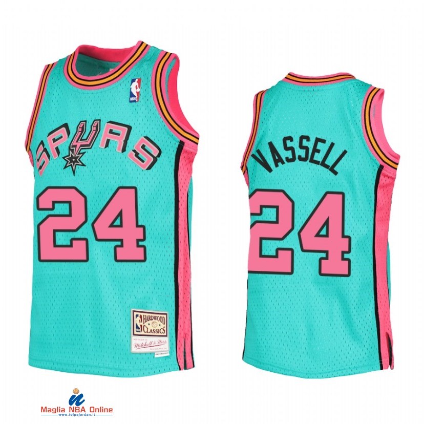 Maglia NBA Bambino San Antonio Spurs NO.24 Devin Vassell Verde Blu Throwback