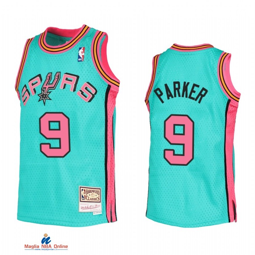Maglia NBA Bambino San Antonio Spurs NO.9 Tony Parker Verde Blu Throwback
