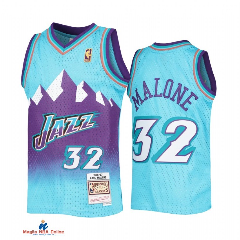 Maglia NBA Bambino Utah Jazz NO.32 Karl Malone Blu Throwback