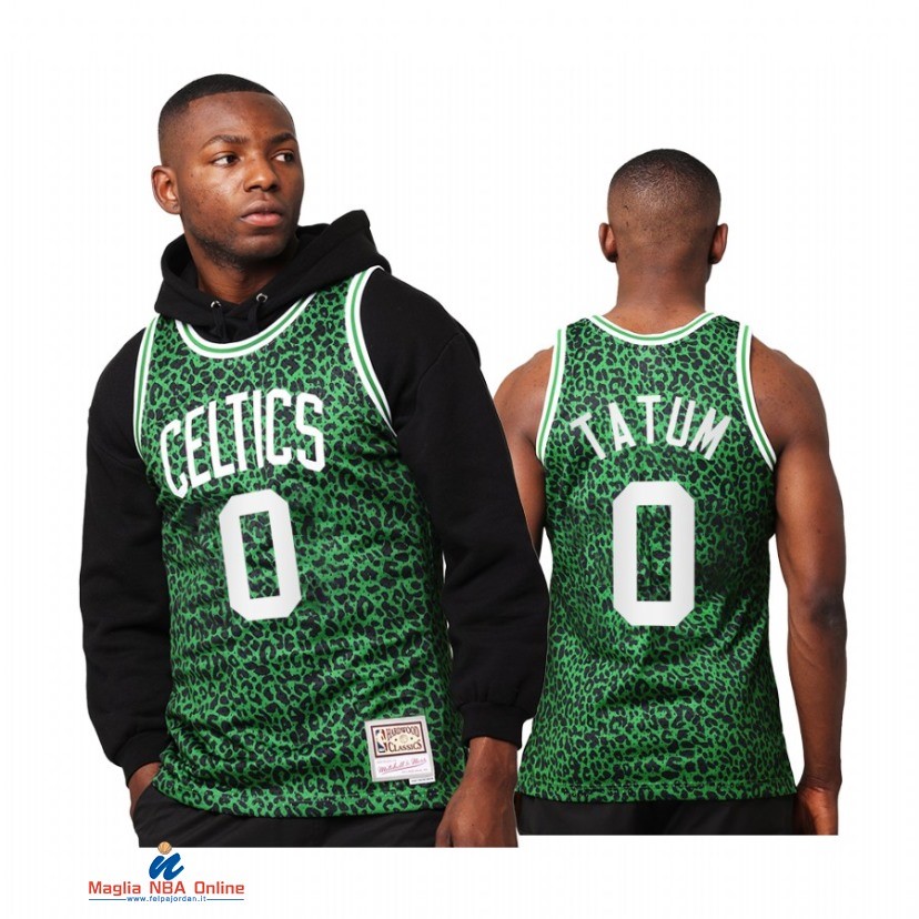 Maglia NBA Boston Celtics NO.0 Jayson Tatum Wild Life Verde Hardwood Classics